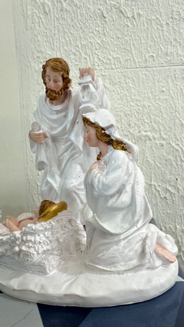 Holy Family Nativity Scene – 7 Inch | White Polyresin | Baby Jesus Crib