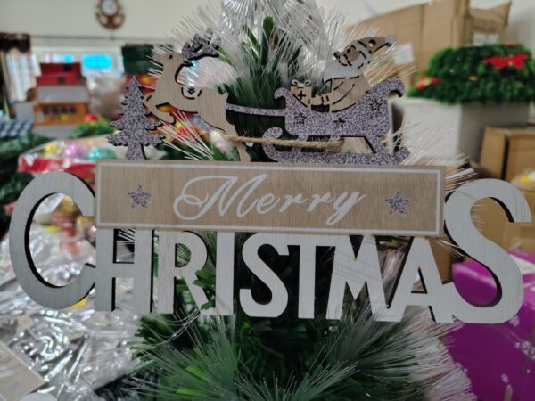 Wooden “Merry Christmas” Hanging Décor – Santa & Reindeer Design