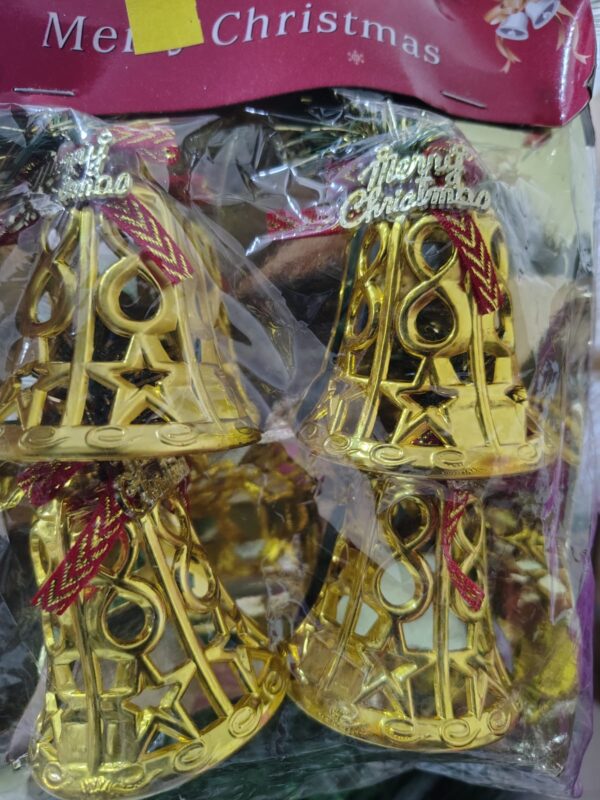 64206622-08e6-45dc-9006-d0bb9d1222a9 Golden Christmas Hanging Bell Set – Pack of 4 Decorative Bells