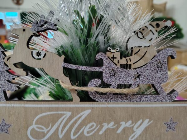 Wooden “Merry Christmas” Hanging Décor – Santa & Reindeer Design