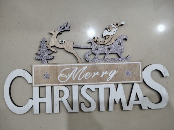 Wooden “Merry Christmas” Hanging Décor – Santa & Reindeer Design