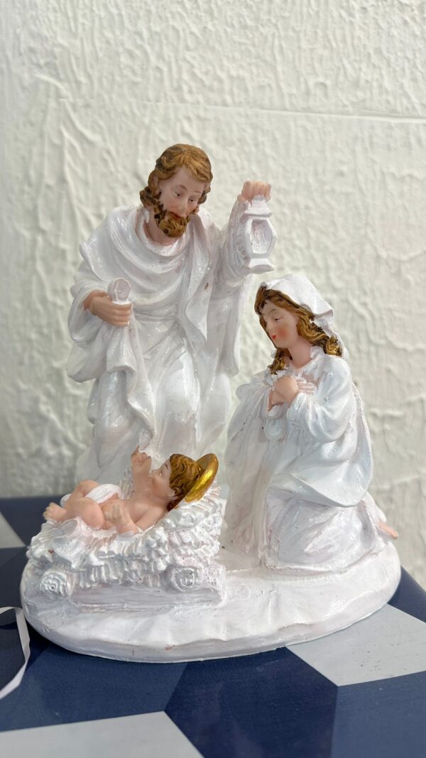 Holy Family Nativity Scene – 7 Inch | White Polyresin | Baby Jesus Crib
