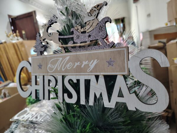 Wooden “Merry Christmas” Hanging Décor – Santa & Reindeer Design