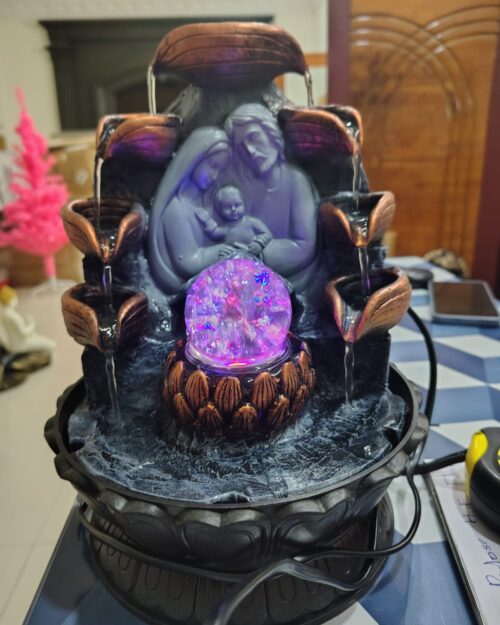 Holy Family Water Fountain with LED Crystal Ball