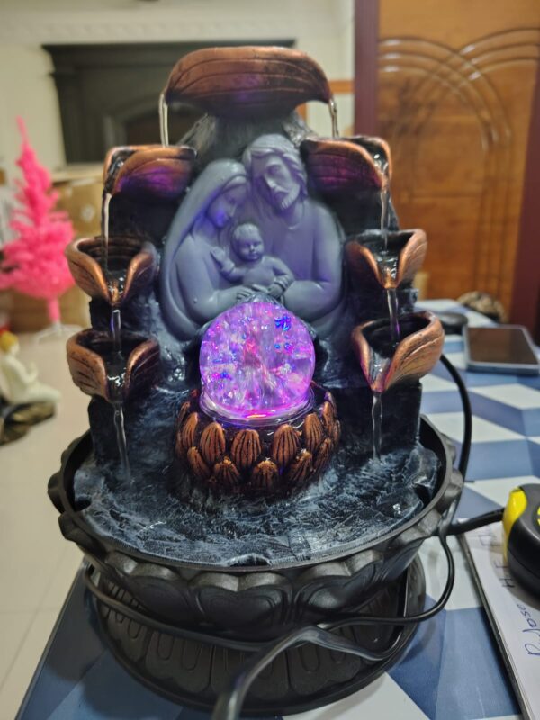 Holy Family Water Fountain with LED Crystal Ball