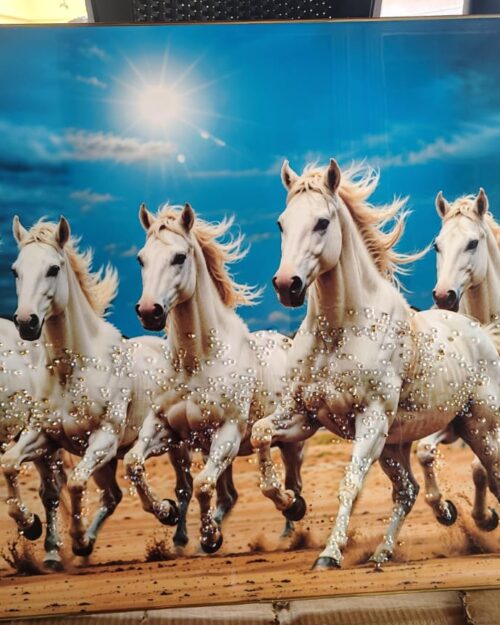 Running White Horses Wall Art Frame -Resin