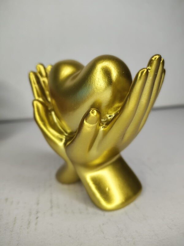 Golden Hands Holding Heart Sculpture – Symbolic Love Décor Showpiece