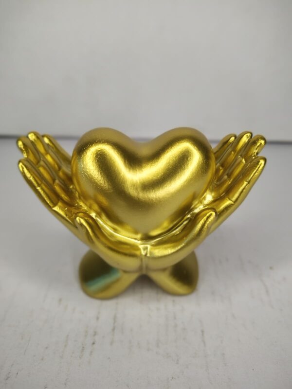 Golden Hands Holding Heart Sculpture – Symbolic Love Décor Showpiece