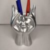Silver Face Art Pen Holder & Candle Holder – Modern Table Decor