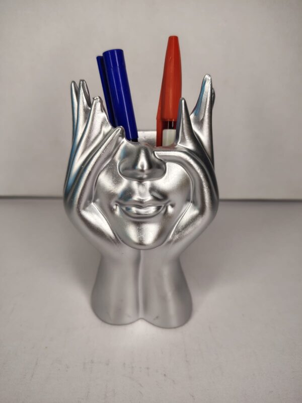Silver Face Art Pen Holder & Candle Holder – Modern Table Decor