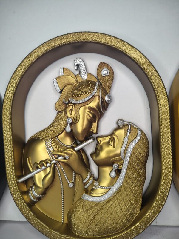 WhatsApp Image 2026-03-04 at 3.10.50 PM (1) Radha Krishna Intimate Flute Pose Wall Hanging – 13 inch(Gold/Silver/Wood/Brown)