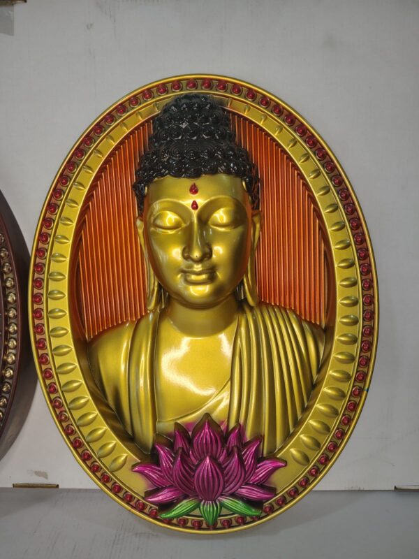 WhatsApp Image 2026-03-04 at 4.07.38 PM Oval Buddha Wall Hanging with Lotus Base & Beaded Frame – 17x13 inch (Gold,Brown))