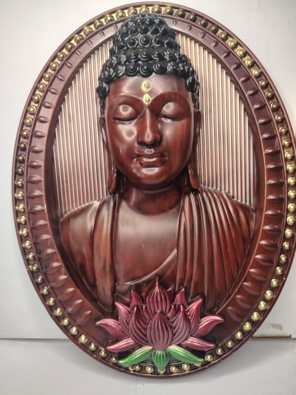 WhatsApp Image 2026-03-04 at 4.07.39 PM (1) Oval Buddha Wall Hanging with Lotus Base & Beaded Frame – 17x13 inch (Gold,Brown))