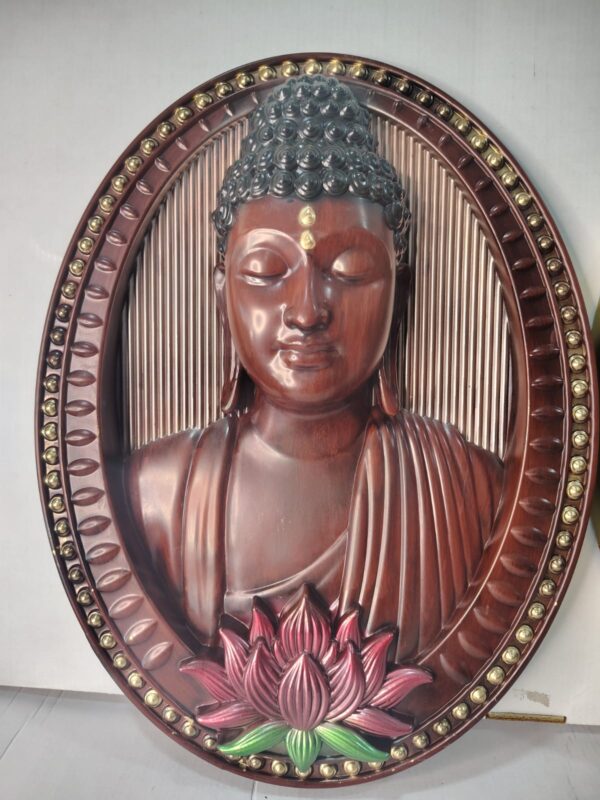 WhatsApp Image 2026-03-04 at 4.07.39 PM (2) Oval Buddha Wall Hanging with Lotus Base & Beaded Frame – 17x13 inch (Gold,Brown))