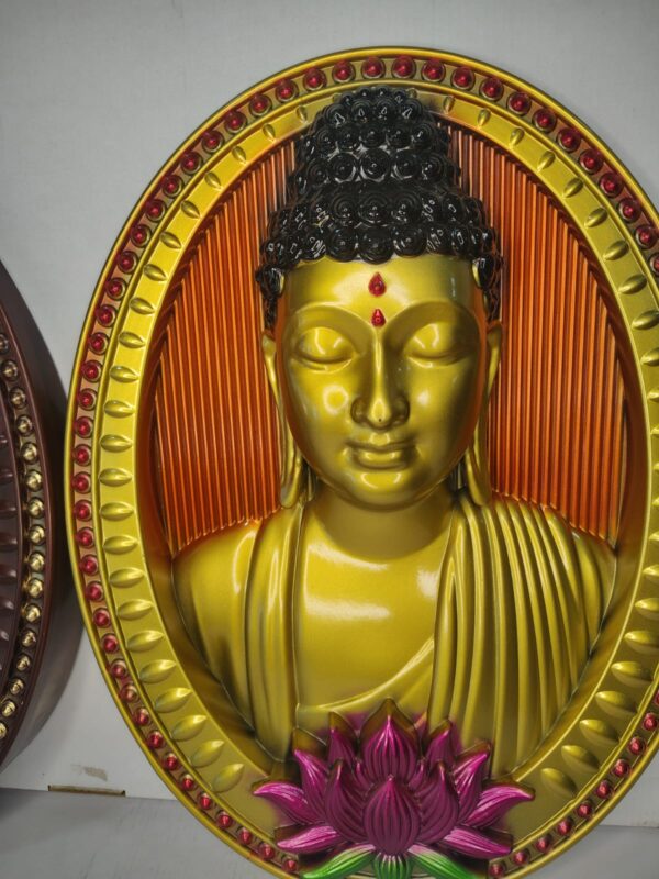 WhatsApp Image 2026-03-04 at 4.07.39 PM Oval Buddha Wall Hanging with Lotus Base & Beaded Frame – 17x13 inch (Gold,Brown))