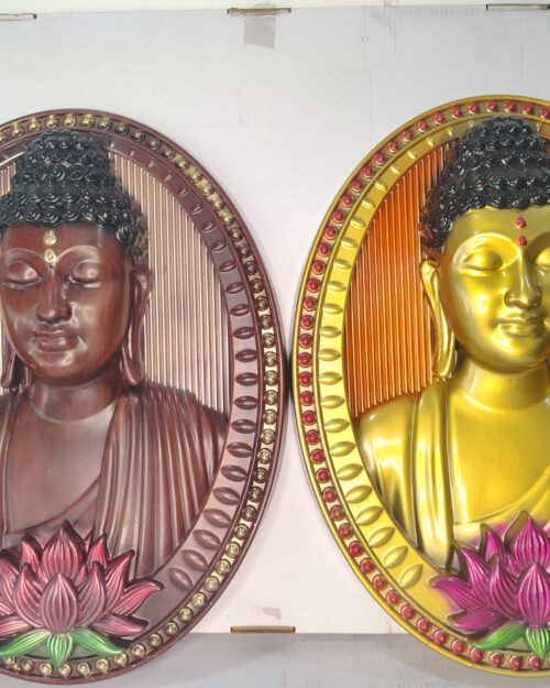 WhatsApp Image 2026-03-04 at 4.07.40 PM Oval Buddha Wall Hanging with Lotus Base & Beaded Frame – 17x13 inch (Gold,Brown))