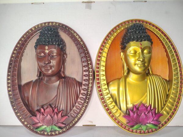 WhatsApp Image 2026-03-04 at 4.07.40 PM Oval Buddha Wall Hanging with Lotus Base & Beaded Frame – 17x13 inch (Gold,Brown))