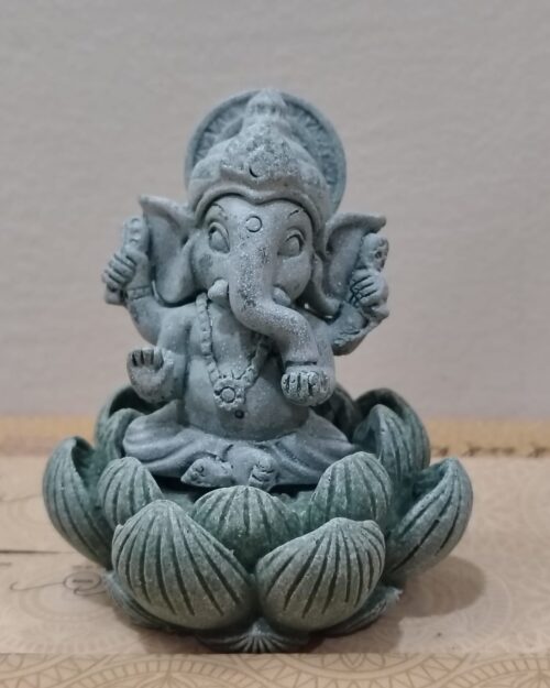 Mini Ganesh on Lotus Statue – Antique Green Finish Spiritual Idol | 3 Inch