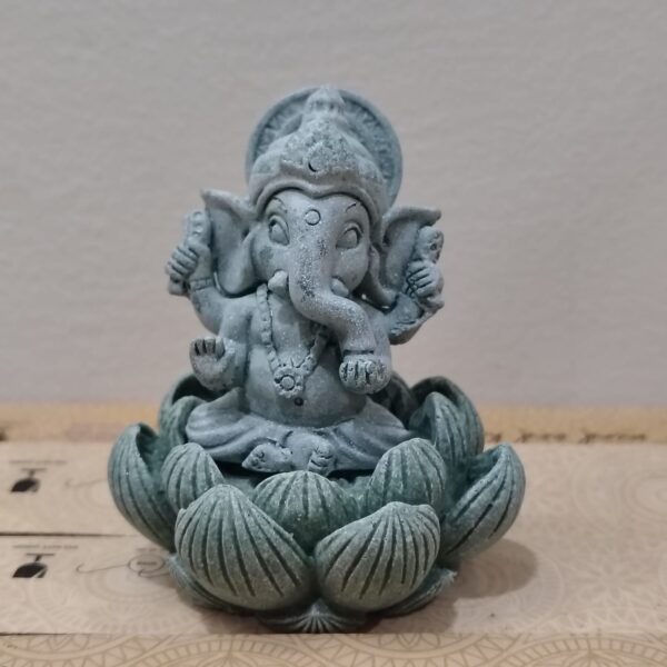 ganesh idol Mini Ganesh on Lotus Statue – Antique Green Finish Spiritual Idol | 3 Inch