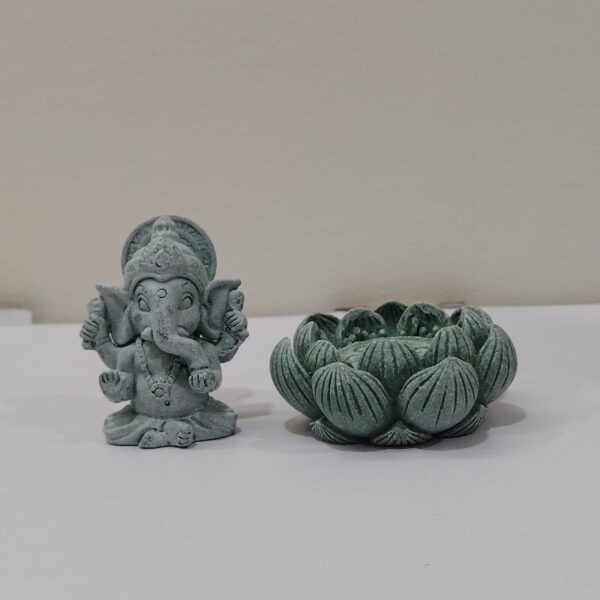 ganesh idol Mini Ganesh on Lotus Statue – Antique Green Finish Spiritual Idol | 3 Inch