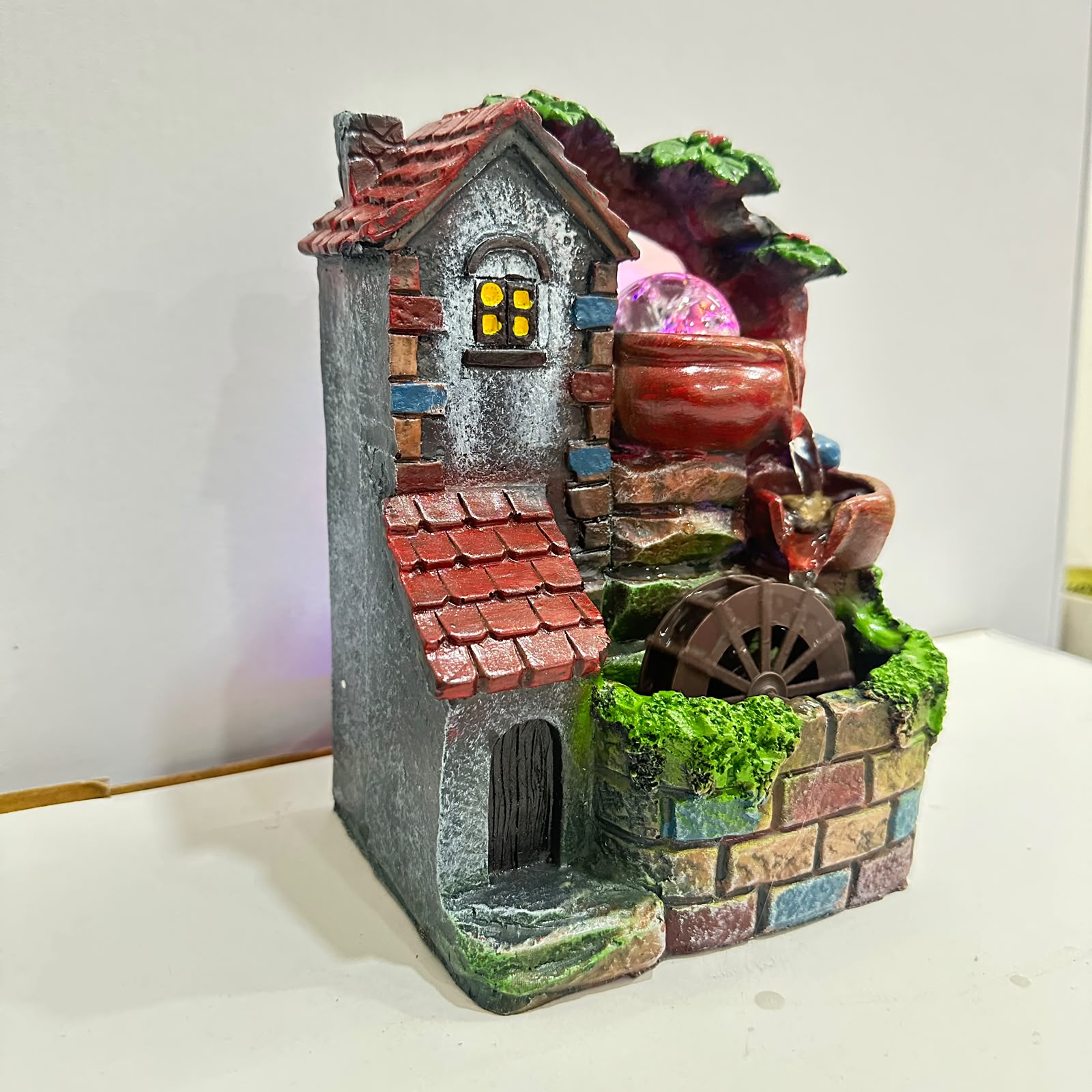LED Water Fountain with Cottage House | Polyresin Indoor Tabletop Waterfall - Image 2
