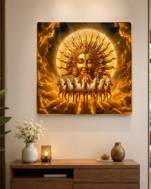 WhatsApp Image 2026-07-31 at 1.38.49 PM Surya Dev Seven Horses Golden Wall Art - 24 x 24 inch