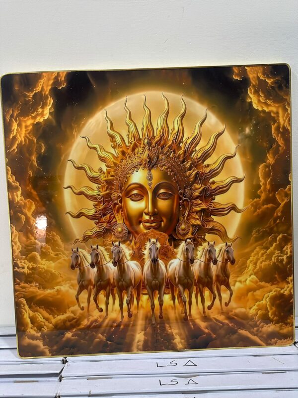 Surya Dev Seven Horses Golden Wall Art - 24 x 24 inch