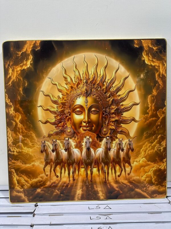 Surya Dev Seven Horses Golden Wall Art - 24 x 24 inch
