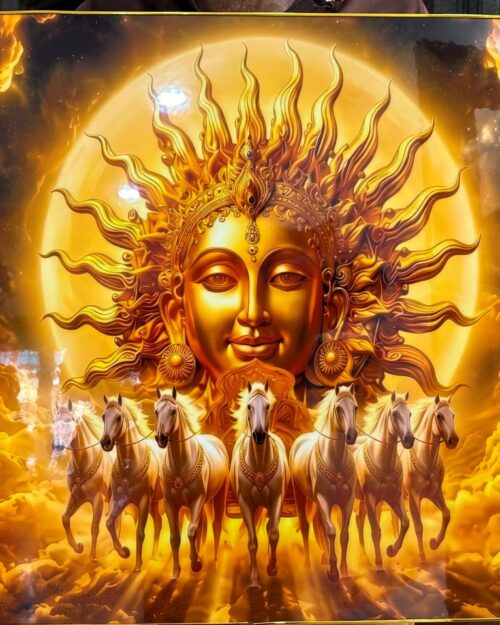 1112 Surya Dev Resin Wall Frame (32 x 22 Inch) | Lord Surya Face with Seven Horses Religious Wall Decor