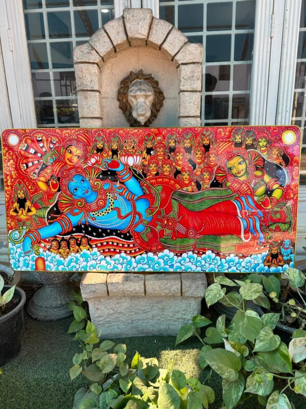 Krishna Ananthashayanam Kerala Mural Art Panel | 19 x 38 Inch