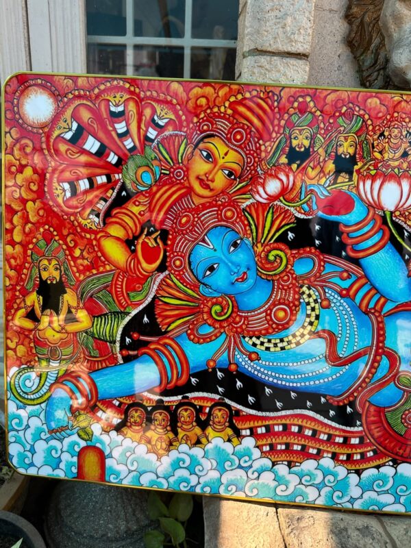 Krishna Ananthashayanam Kerala Mural Art Panel | 19 x 38 Inch