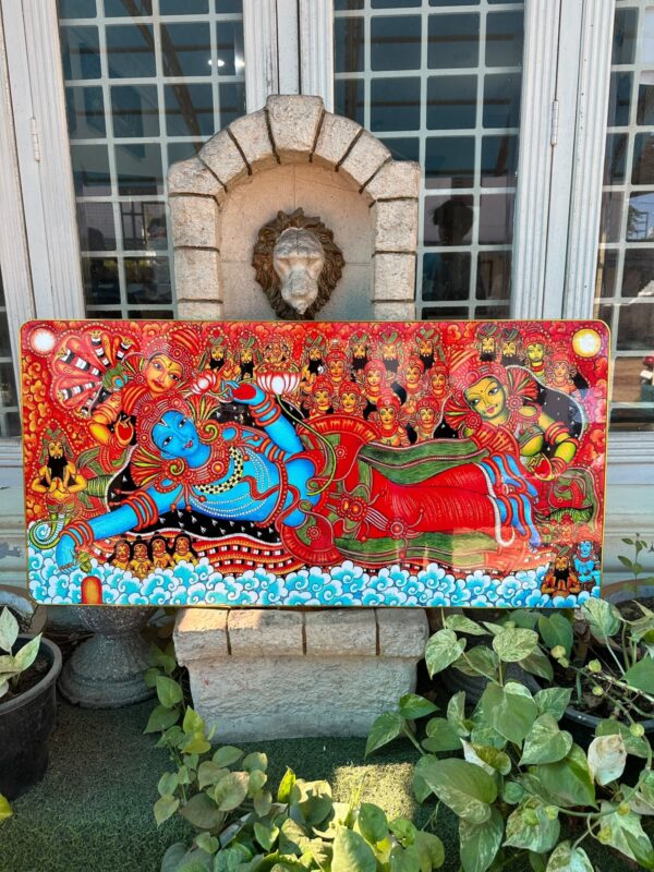 Krishna Ananthashayanam Kerala Mural Art Panel | 19 x 38 Inch