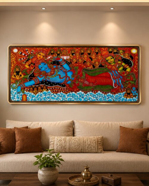 Krishna Ananthashayanam Kerala Mural Art Panel | 19 x 38 Inch