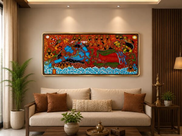 Krishna Ananthashayanam Kerala Mural Art Panel | 19 x 38 Inch