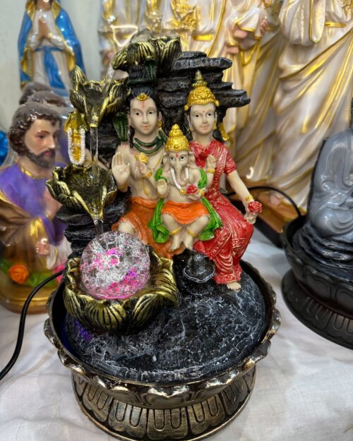 Shiva Parvati Ganesha LED Water Fountain – Hindu Family Tabletop Fountain