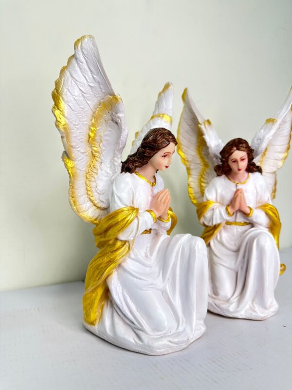 9 Inch Kneeling Guardian Angel Statue Pair | Praying Angel Resin Religious Figurine for Home, Church & Prayer Room