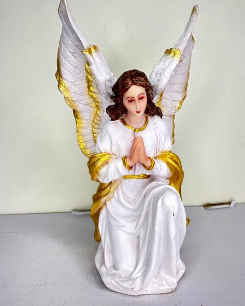 9 Inch Kneeling Guardian Angel Statue | Praying Angel Resin Religious Figurine for Home, Church & Prayer Room
