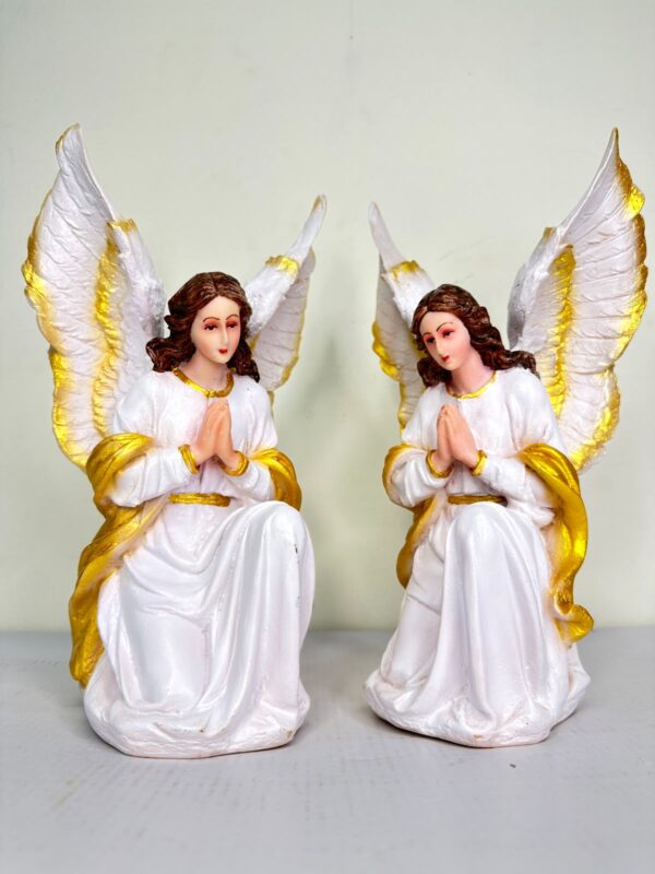 9 Inch Kneeling Guardian Angel Statue Pair | Praying Angel Resin Religious Figurine for Home, Church & Prayer Room