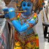 Lord Krishna Flute Playing Fibre Statue – Krishna with Peacock Feather Decorative Figurine| 4 1/4 FT