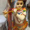 3 FT Lord Krishna Flute Playing Fibre Statue – Krishna with Peacock Feather Decorative Figurine