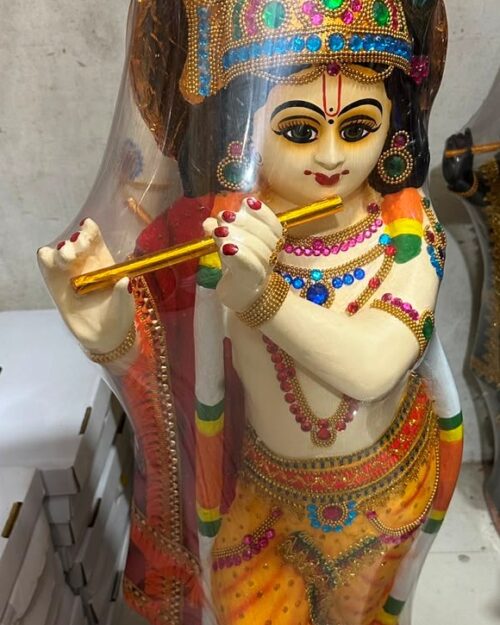 WhatsApp Image 2026-08-07 at 2.53.47 PM (1) 3 FT Lord Krishna Flute Playing Fibre Statue – Krishna with Peacock Feather Decorative Figurine