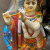 3 FT Lord Krishna Flute Playing Fibre Statue – Krishna with Peacock Feather Decorative Figurine