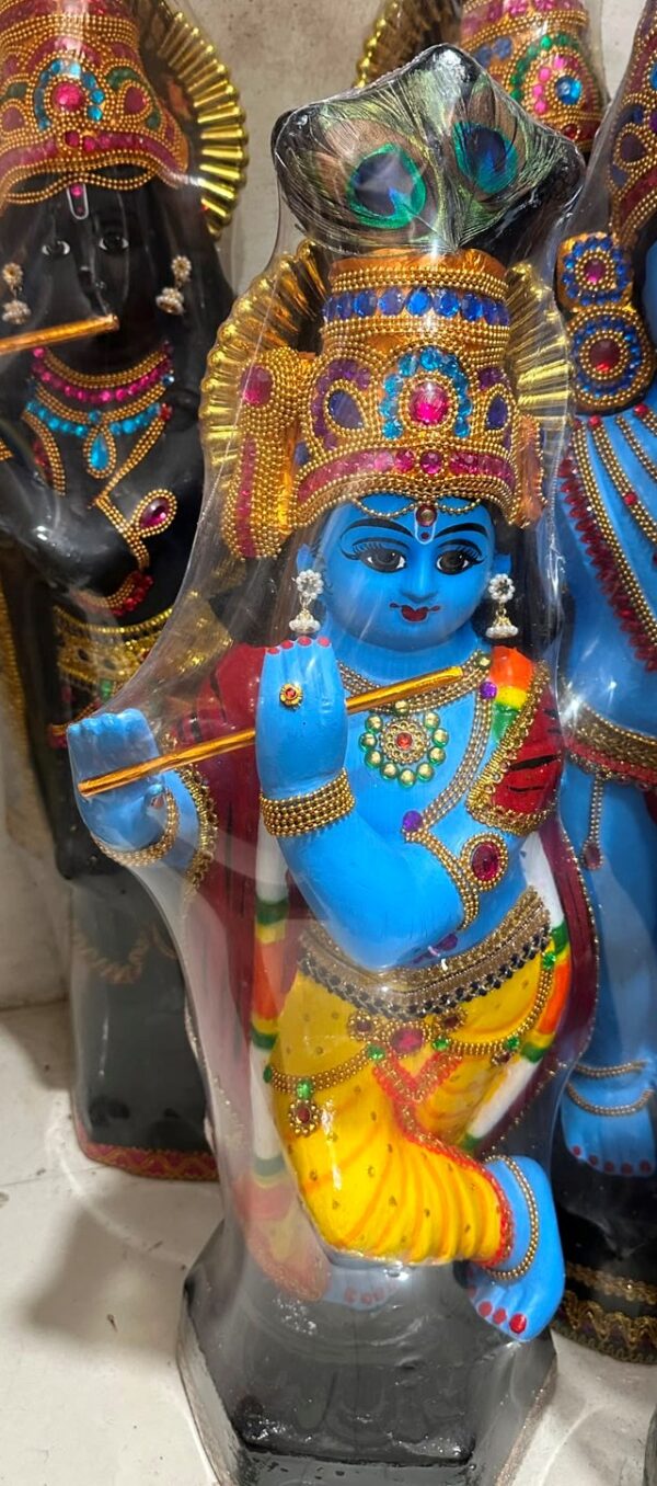 2 FT Lord Krishna Flute Playing Fibre Statue – Krishna with Peacock Feather Decorative Figurine