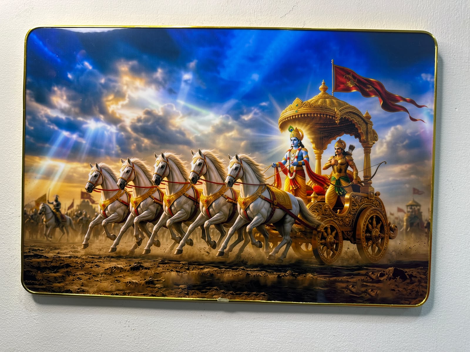 Krishna Arjuna Chariot Wall Frame – Bhagavad Gita Kurukshetra Artwork - Image 3