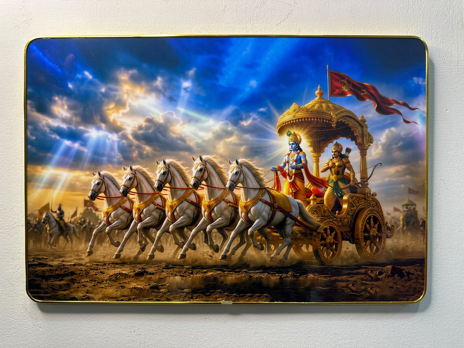 Krishna Arjuna Chariot Wall Frame – Bhagavad Gita Kurukshetra Artwork - Image 2