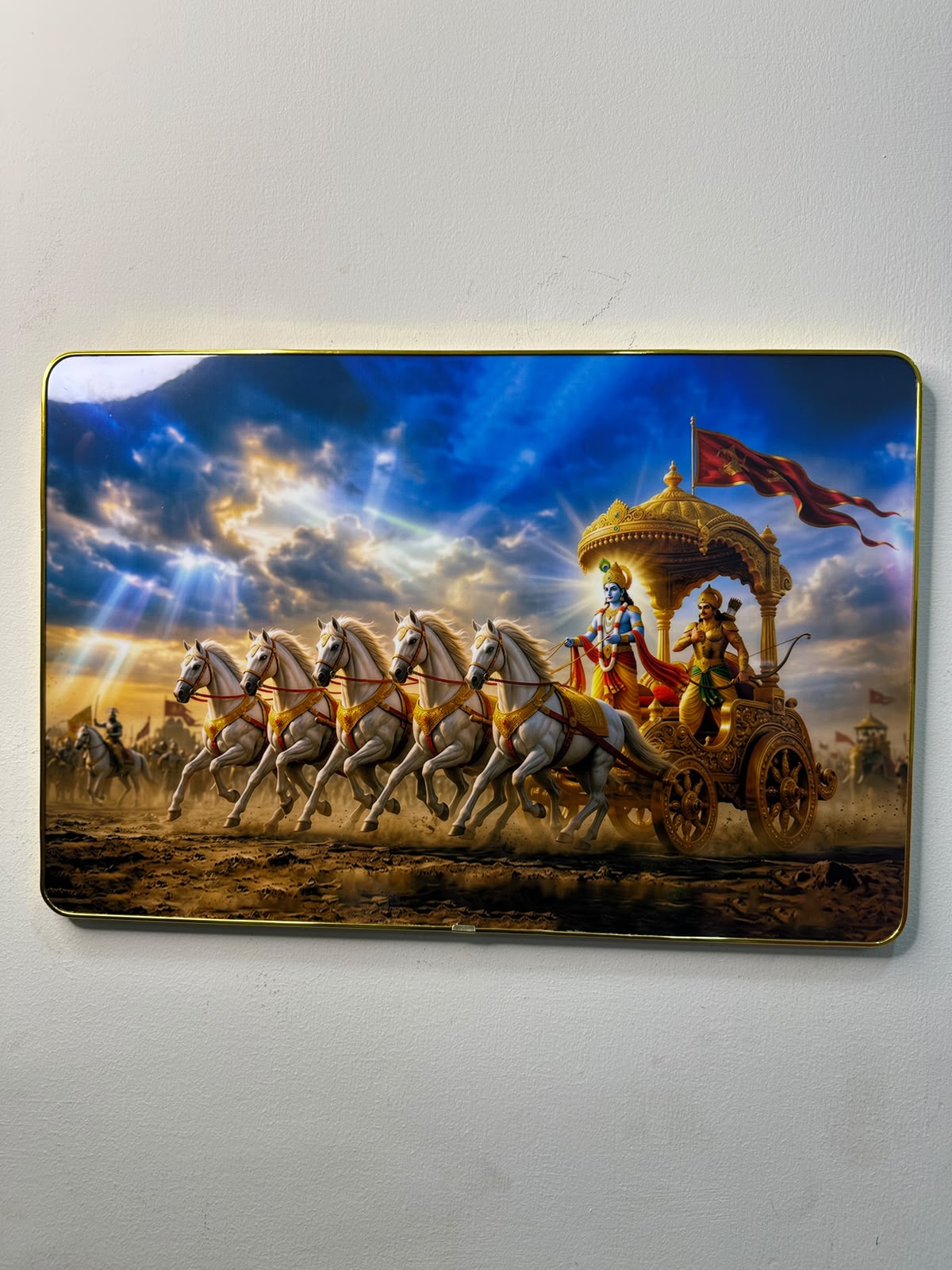 Krishna Arjuna Chariot Wall Frame – Bhagavad Gita Kurukshetra Artwork - Image 4