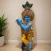 Lord Krishna Flute Playing Fibre Statue – Krishna with Peacock Feather Decorative Figurine| 4 1/4 FT