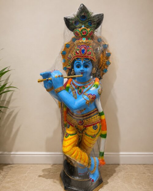 WhatsApp Image 2026-08-14 at 1.08.03 PM Lord Krishna Flute Playing Fibre Statue – Krishna with Peacock Feather Decorative Figurine| 4 1/4 FT