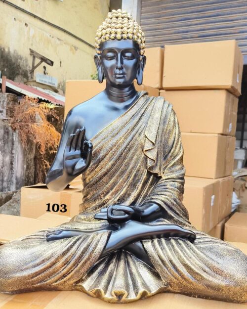 2 FT Meditating Buddha Blessing Statue - Black & Gold