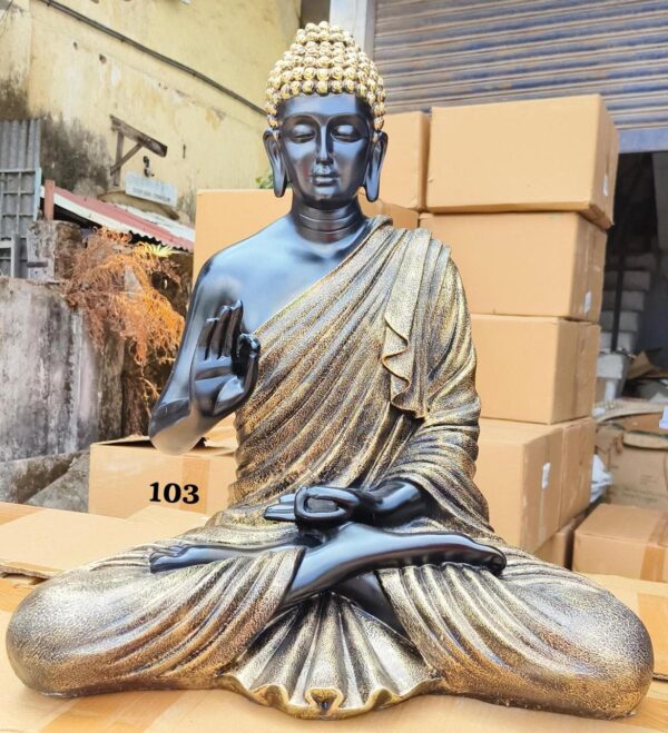 2 FT Meditating Buddha Blessing Statue - Black & Gold